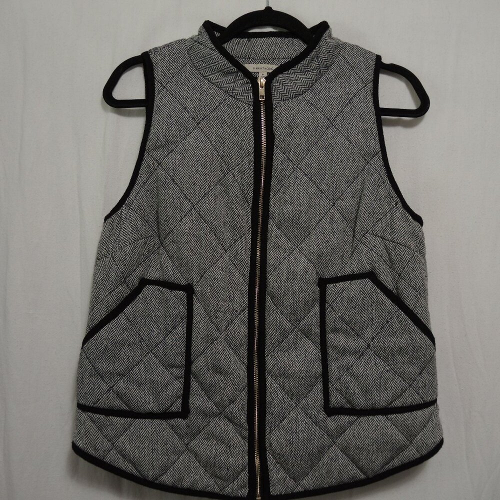 41 Hawthorn Black & White Quilted Vest Full Zip Chevron Pattern Size Medium